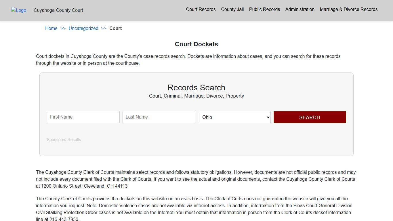 Court Dockets Cuyahoga OH County Court